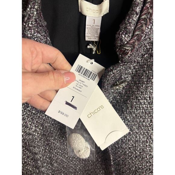 Chico's Mandarin Purple/Silver Metallic Tweed Blazer Jacket 1 Small NEW - Picture 2 of 4
